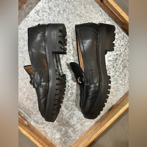 Women’s Black Lug Sole platform mid chunky xfords shoes w/metal chain size 9 NIB - Picture 4 of 5